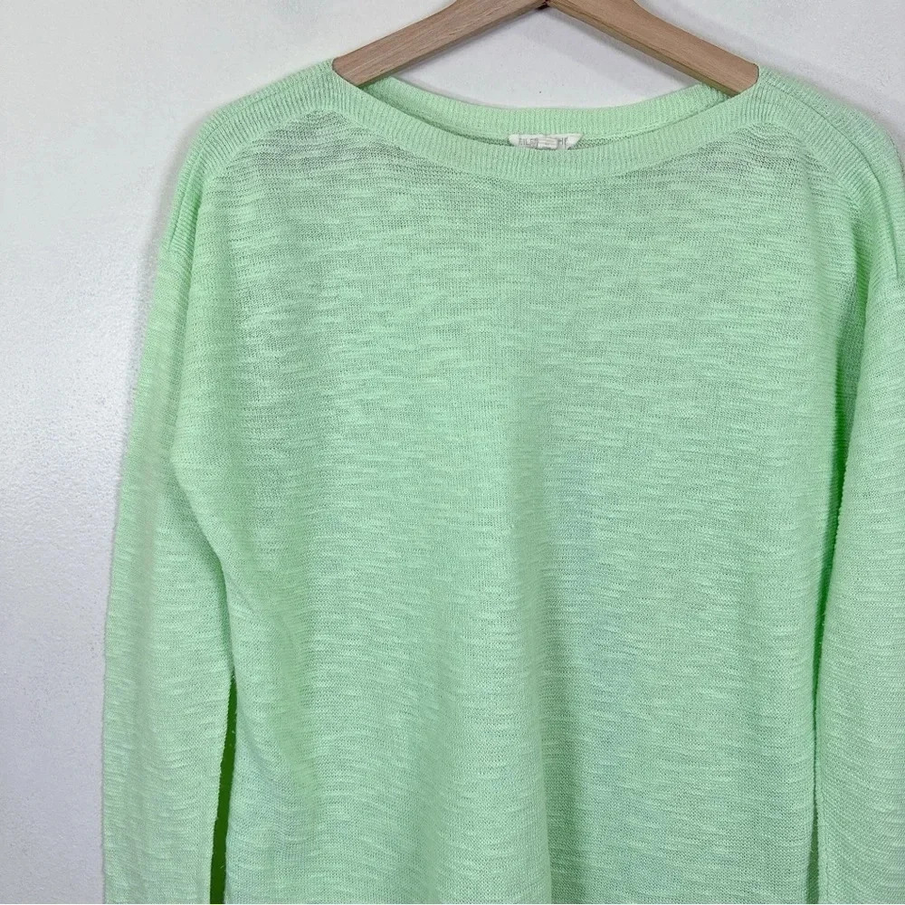 Eileen Fisher Womens Size Petite Medium Green Organic Linen Long Sleeve Top - Picture 8 of 14